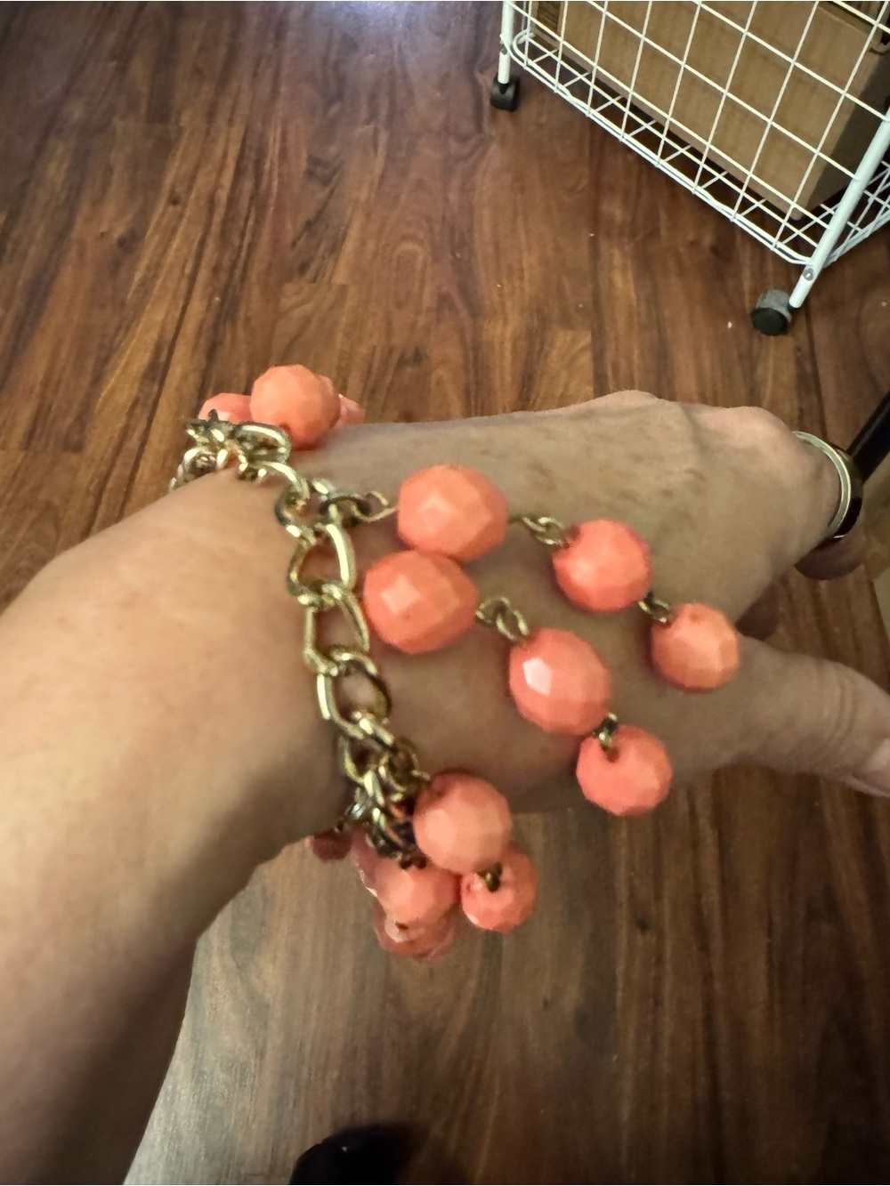 Coral Plastic Bead Statement Bracelet and Earrings Set - Picture 3 of 8